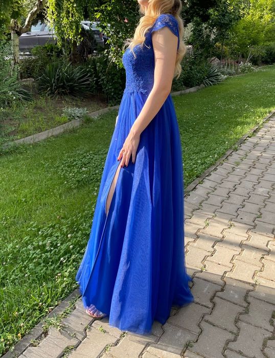 Rochie de ocazie albastră, lungă cu șliț IMURA Couture