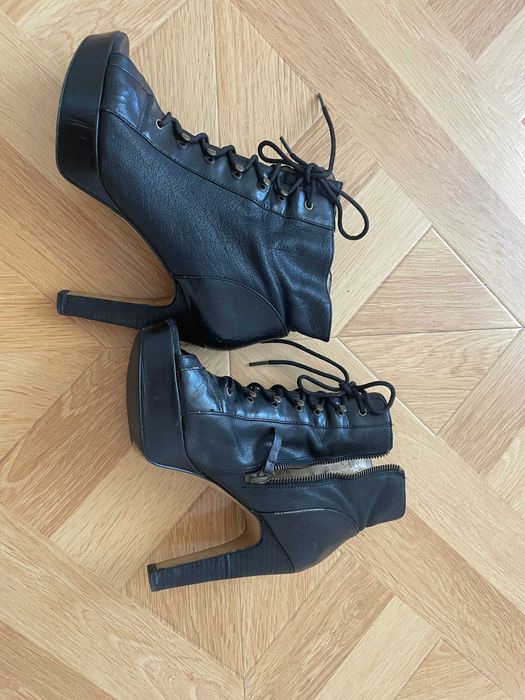ghete din piele, negre, toc gros inalt, foarte confortabile, 38