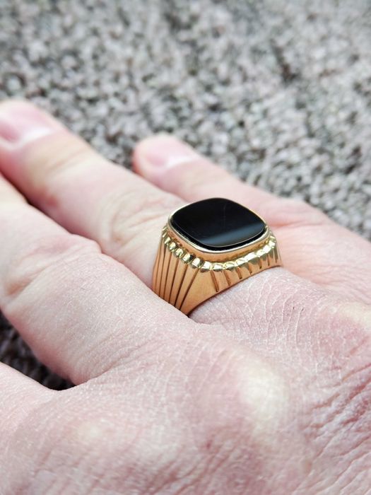 Retro Inel Aur 14K Barbatesc Cu Onix Negru ghiul aur Diplomat