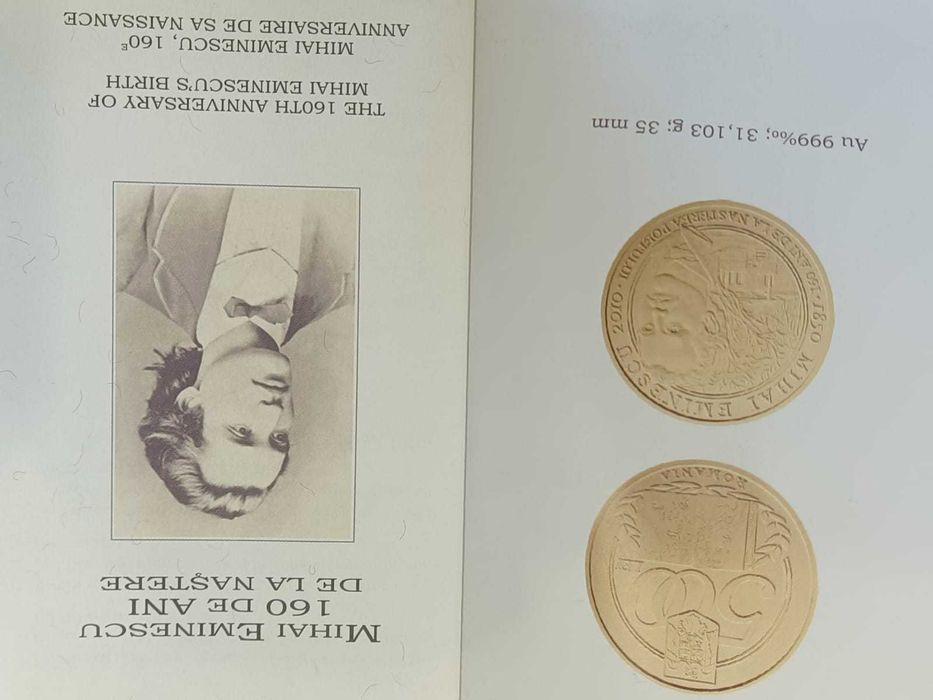 Moneda numismatica BNR - 160 de ani de la nasterea lui Mihai Eminescu