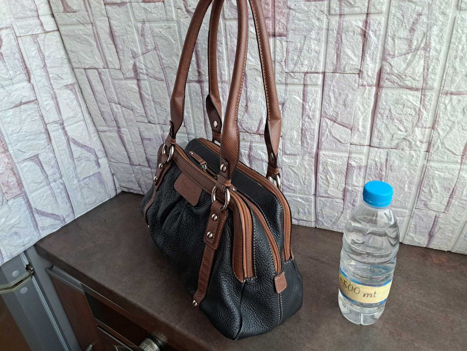 дамска чанта,TIGNANELLO,черна/кафява торба-естествена кожа