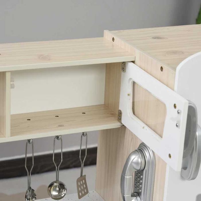 Детска кухня HOMCOM с аксесоари, Бор, МДФ, Бяло, 74 x 30 x 81 см