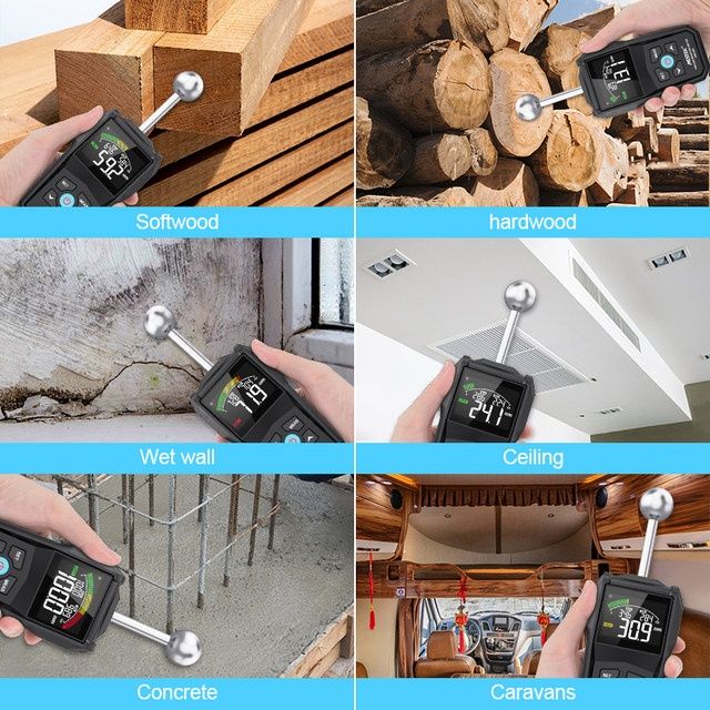 MESTEK Влагомер с цифров LCD дисплей Акустична аларма за стени Дървена
