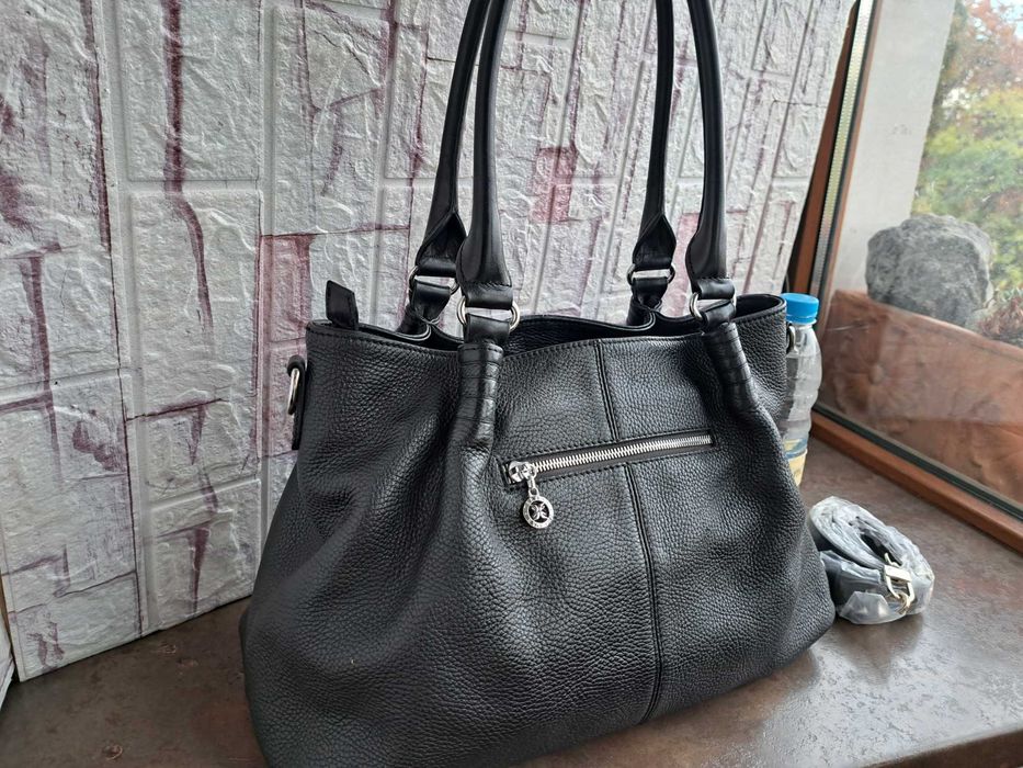 дамска чанта,Tergan,черна-естествена кожа