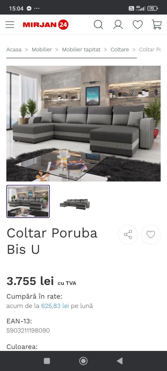 Canapea colțar U