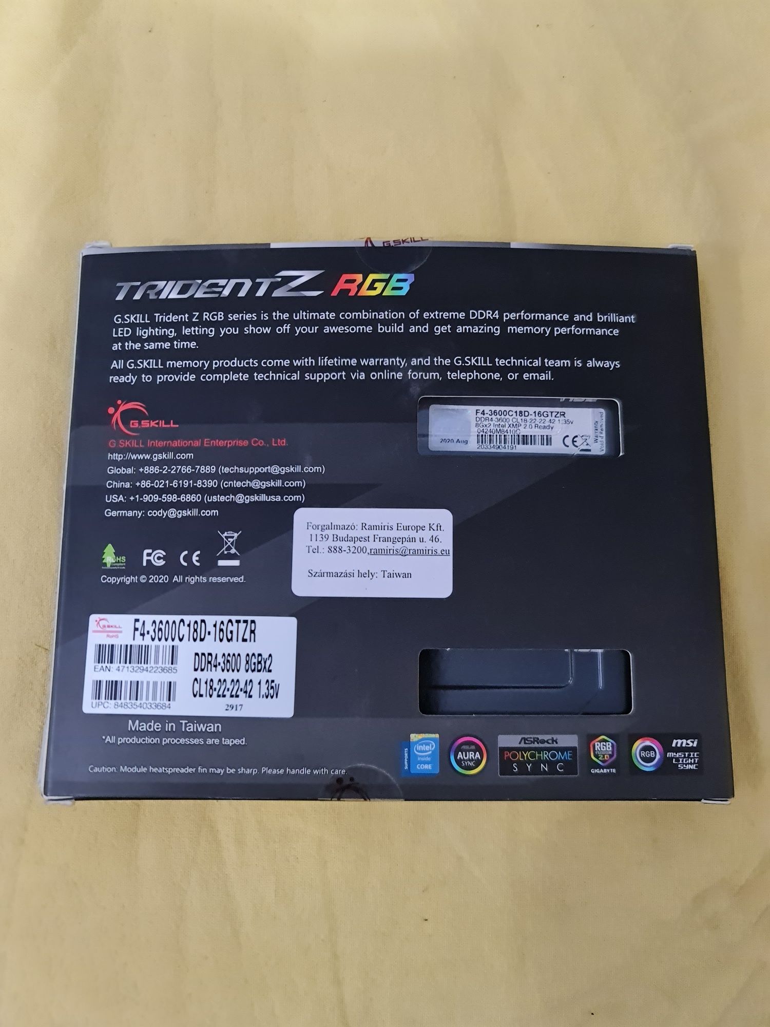 G.SKILL Trident Z RGB 16GB (2X8) DDR4 3600MHz