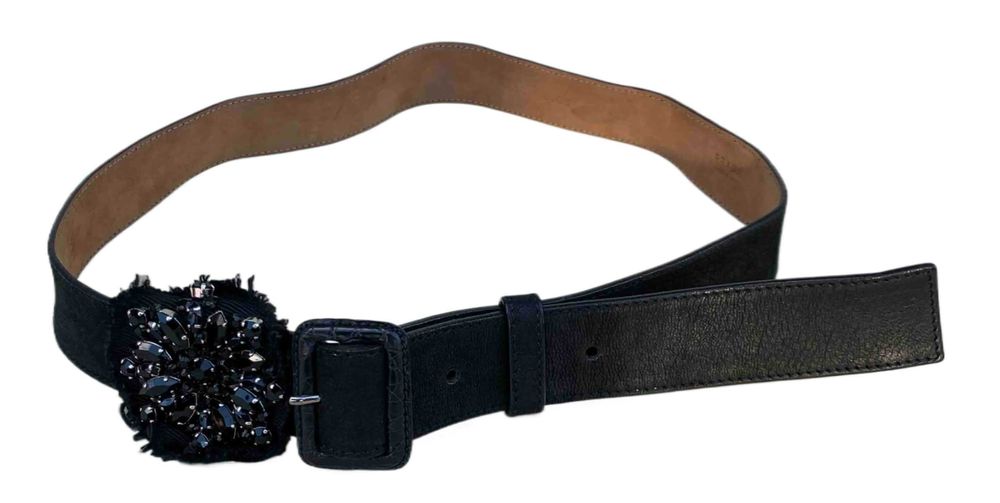 Auth PRADA Centura Curea Neagra Piele Floare Cristale Swarovski ITALIA