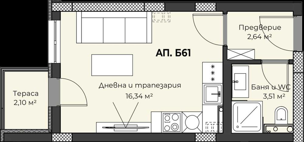 Едностаен апартамент в Смирненски