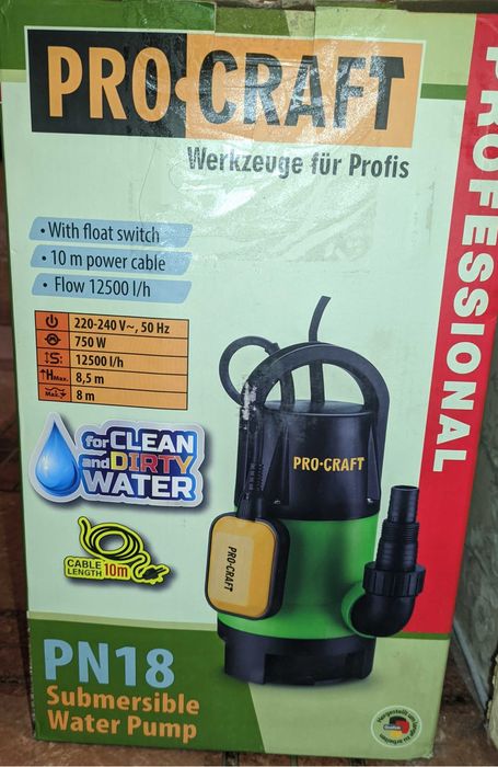 Потопяема помпа за чиста и леко замърсена вода PROCRAFT PN18, 750 W