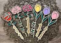 Персонализирани, дървени рози и лалета различни цветове- р-р 20-21см