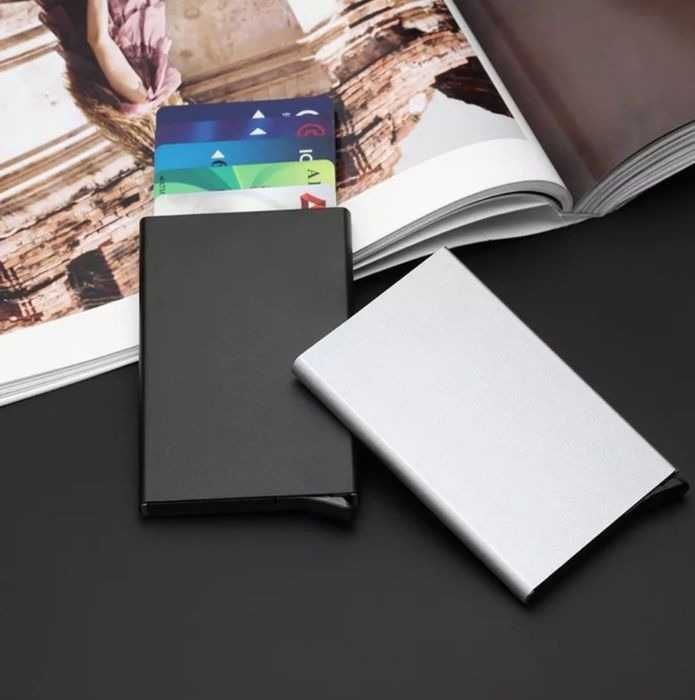 portofel suport metalic carduri RFID doua culori unisex