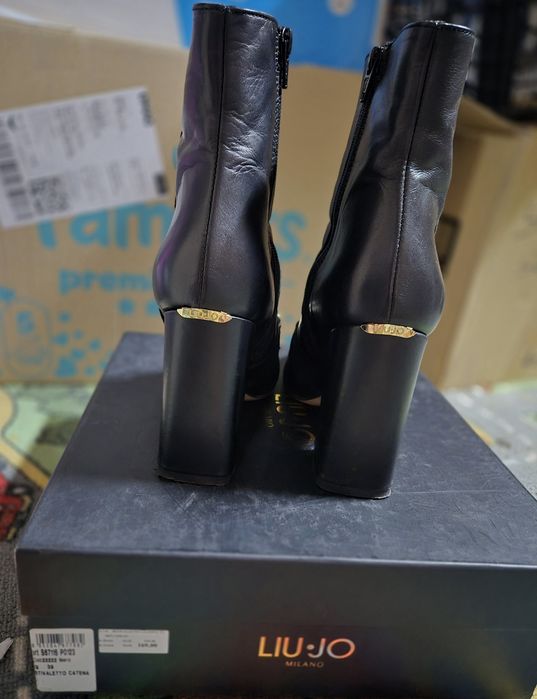 Cizme negre piele toc gros cu auriu, Liu Jo