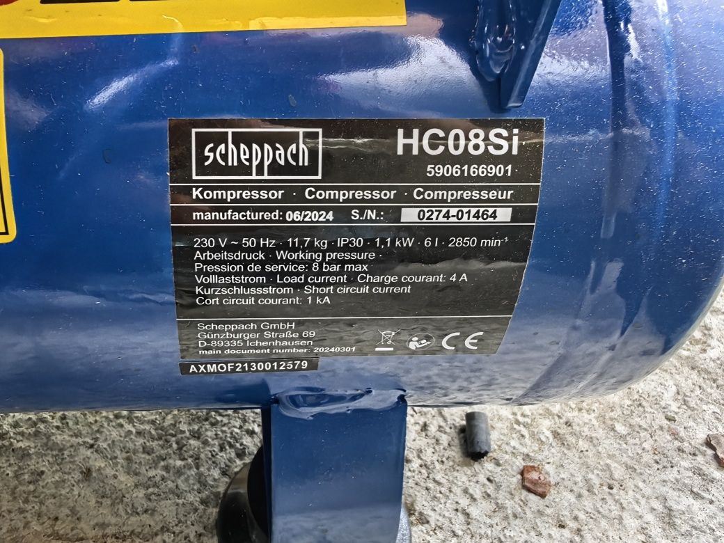 Компресор HC08Si Scheppach - 1.5 HP | 162 л/мин капацитет на засмукван