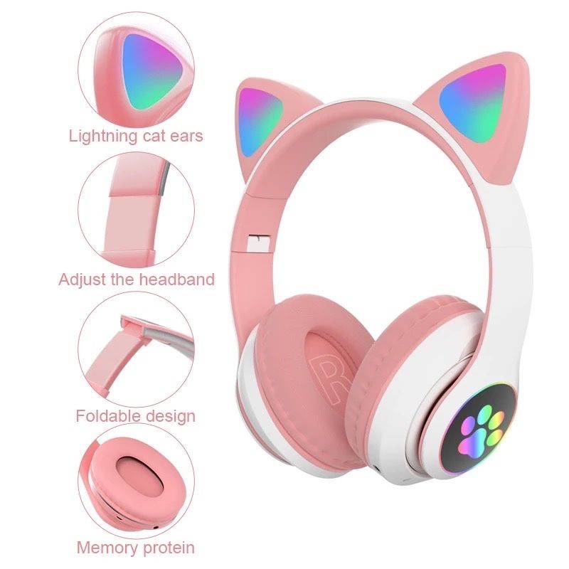 Слушалки коте /Безжични слушалки с котешки уши със LED и микрофон