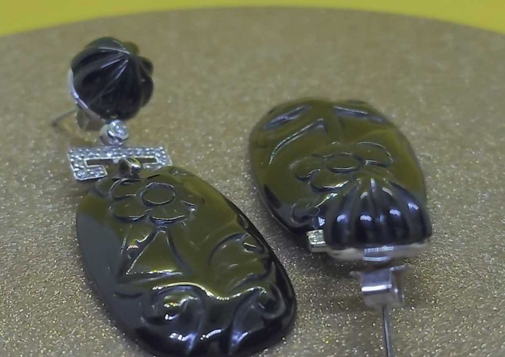 Cercei argint cu onix sculptat și zirconia – 13 g