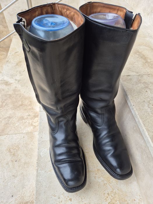 Cizme din piele, nr. 45, îmblanite, cu fermoar