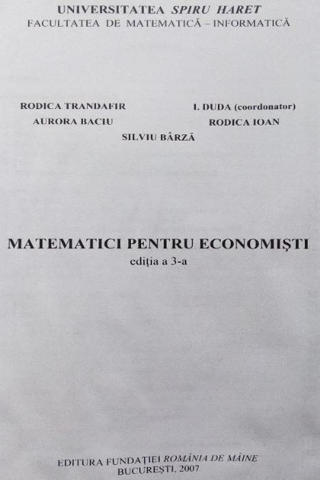 Matematici pentru economisti; Universitatea Spiru Haret