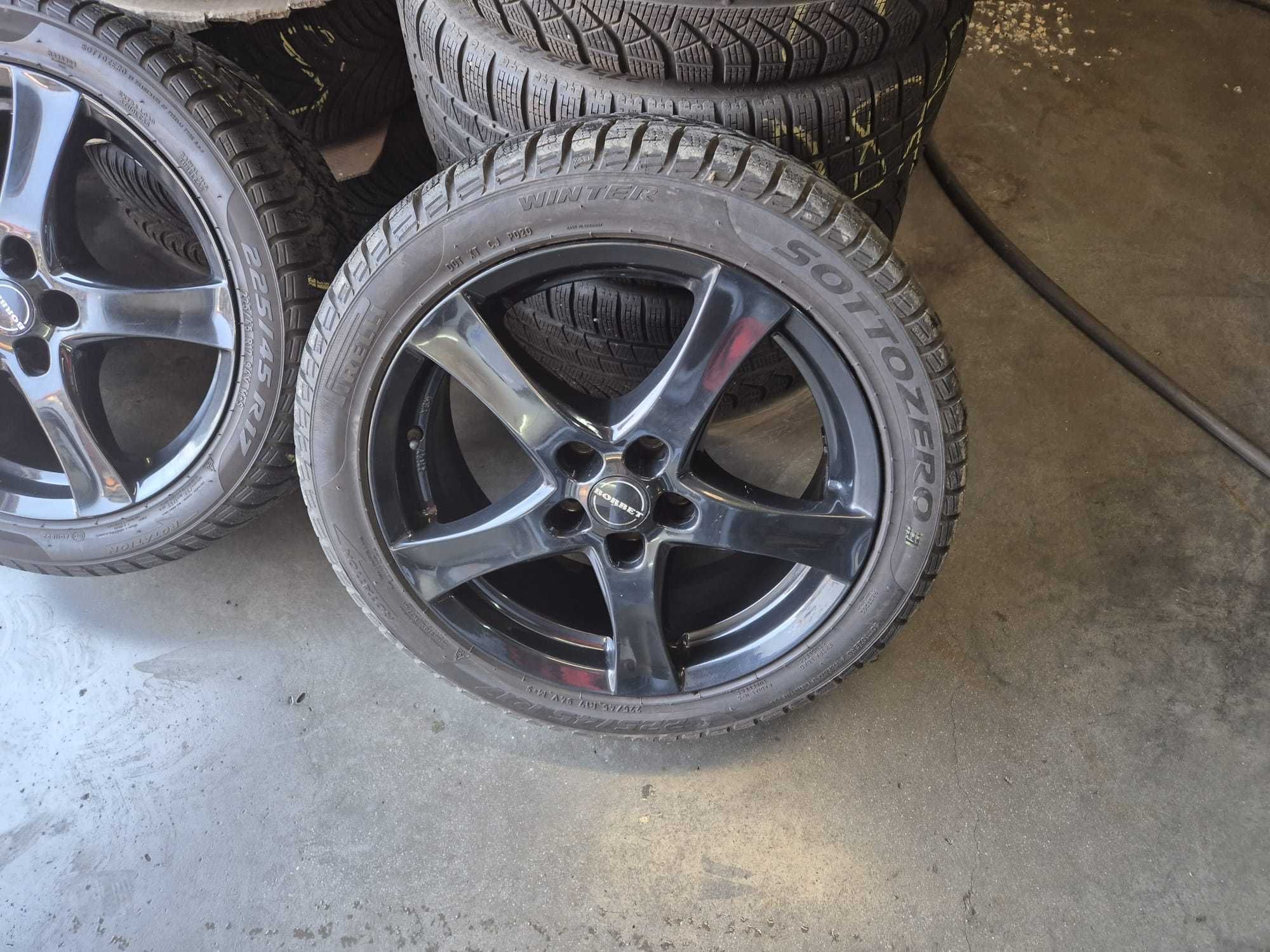 Jenti 17 inch negre Borbet cu cauciucuri de iarna Pirelli 225/45 R17