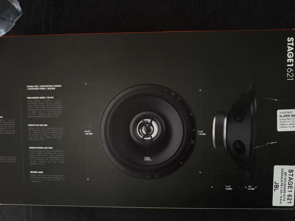 Колони за кола JBL Stage1 621, Мощност 175W RMS,16 см, Черен