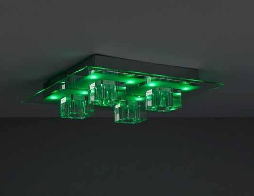 Plafoniera LED, crom,4x72 W,240V, otel si sticla - RGB  - telecomanda