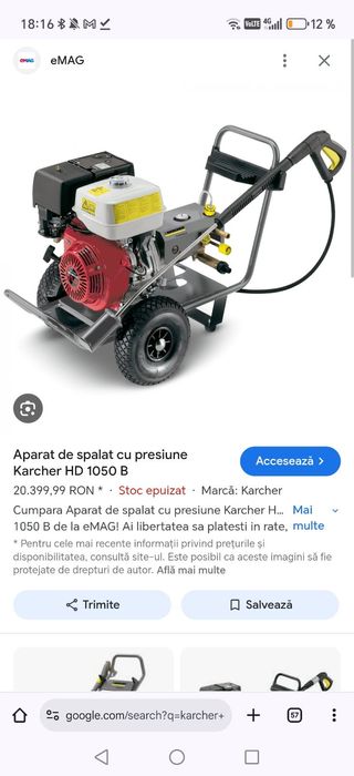 Aparat de spalat cu presiune Kärcher HD 1050B, Honda GX390, 250 bari