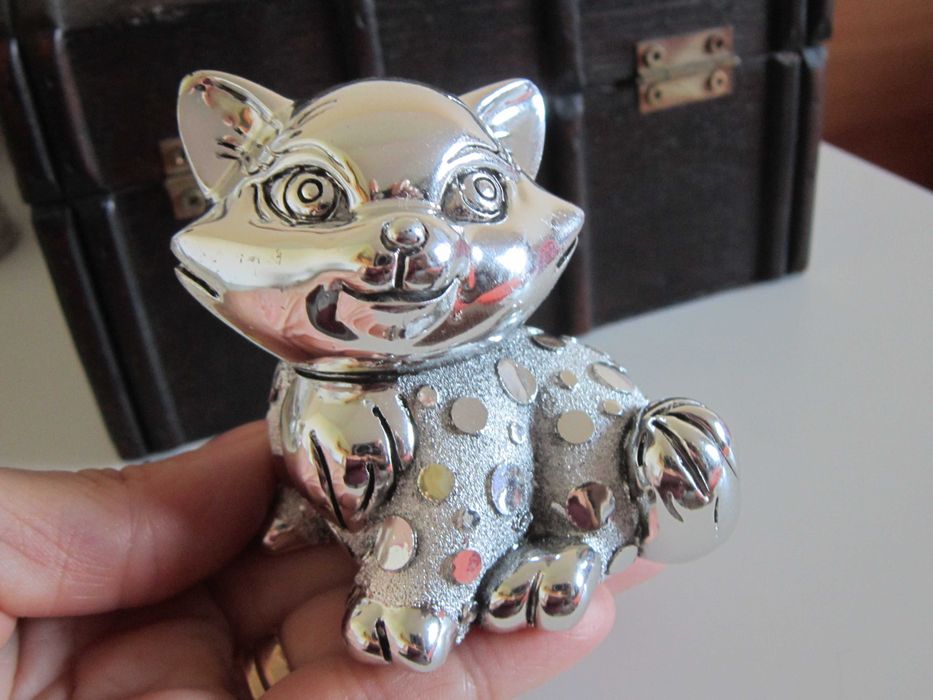cadou rar Pisica placata argint, vintage de colectie made in Italy