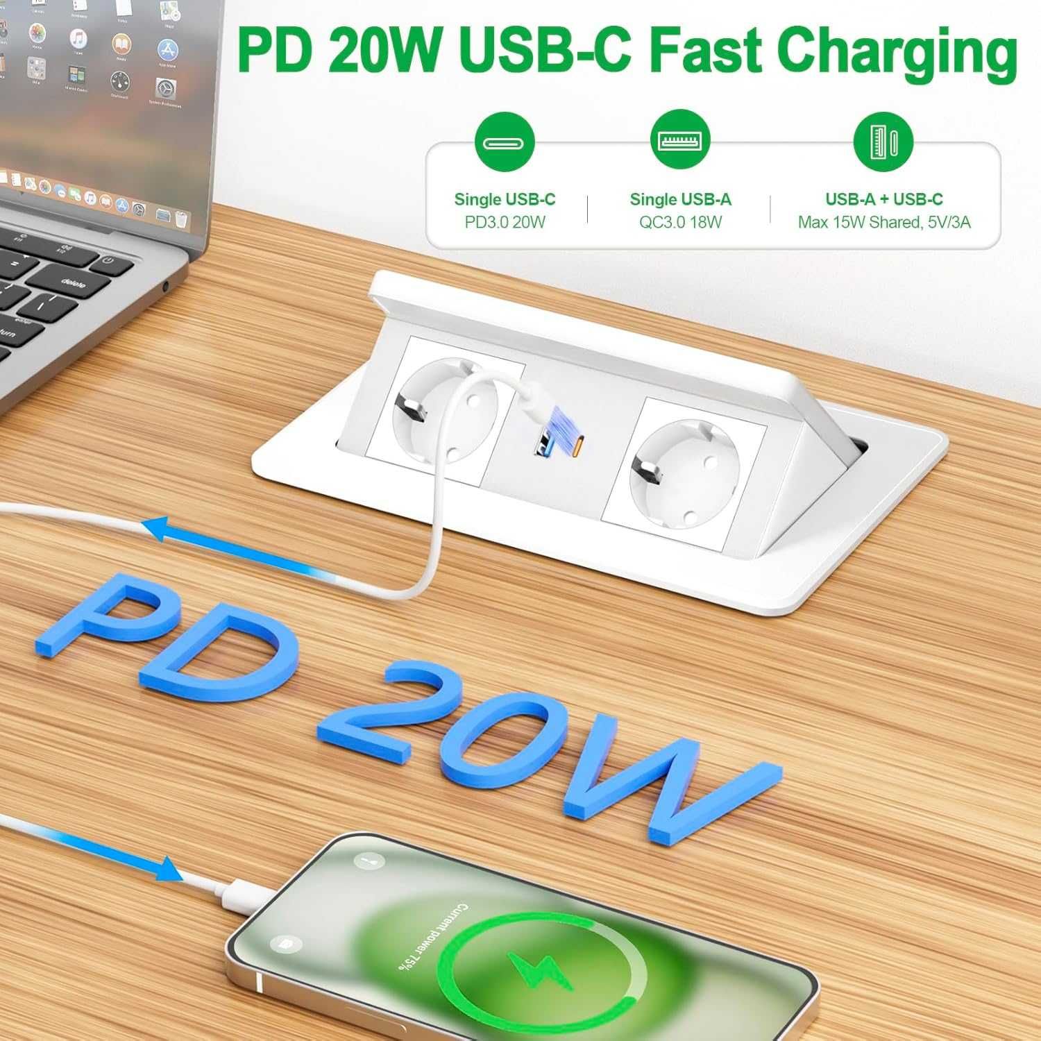 Priza incastrabila(de blat)+ USB C+ incarcare WiFi, REDUS de la 450RON
