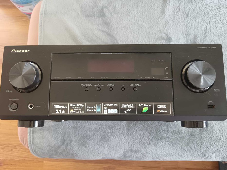 AV ресийвър Pioneer VSX-329-K. Със 5 тонколони без дистанционно
