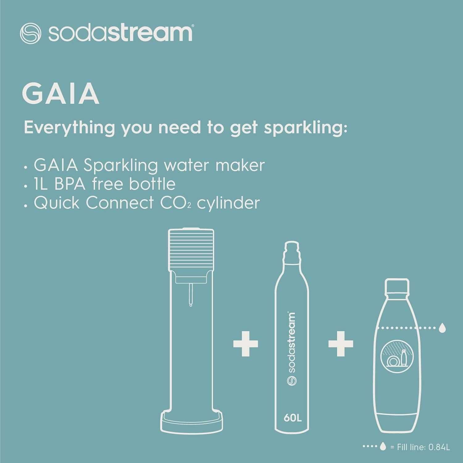 SodaStream Gaia Уред за сода, CO2 бутилката + 1 бутилка с капачка 1л.