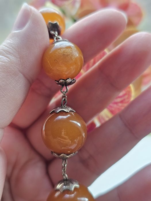 Руско (СССР) сребърно колие с кехлибар