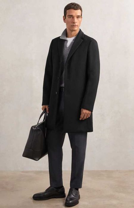 Palton slim 54 XXL premium Paolo Negrato lana moale respirabila negru