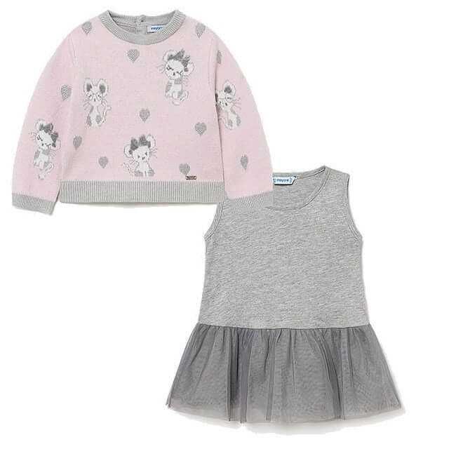 Комбинирана рокля Mayoral /рокля с тюл и пуловер/ 12М, 80см