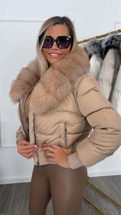 Geaca Dama fâș guler din blana naturala vulpe captuseala puf gasca