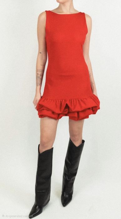 Черврна нова рокля по модел на Зара