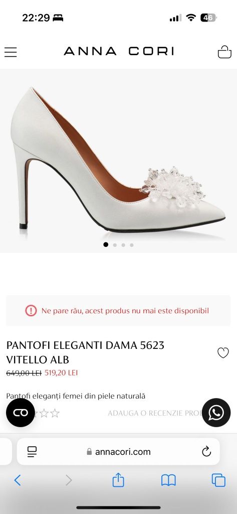 Pantofi de mireasă 36 Anna Cori