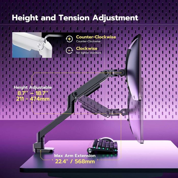 ARES WING Единично рамо за монитор от 17" до 49", черно, до 20 кг