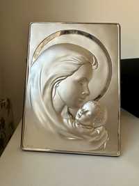 Icoană Argint 925, nouă, Fecioara Maria și Pruncul Iisus, 18 x 13 cm