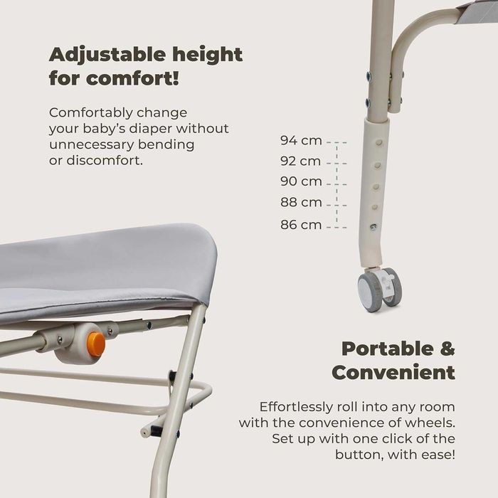 GOOZIE Бебешка маса за повиване с колелца – 5-степенна, регулируема