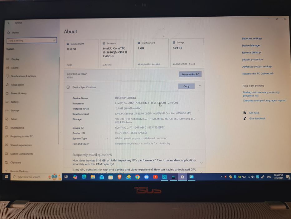Laptop Asus cu defectiuni