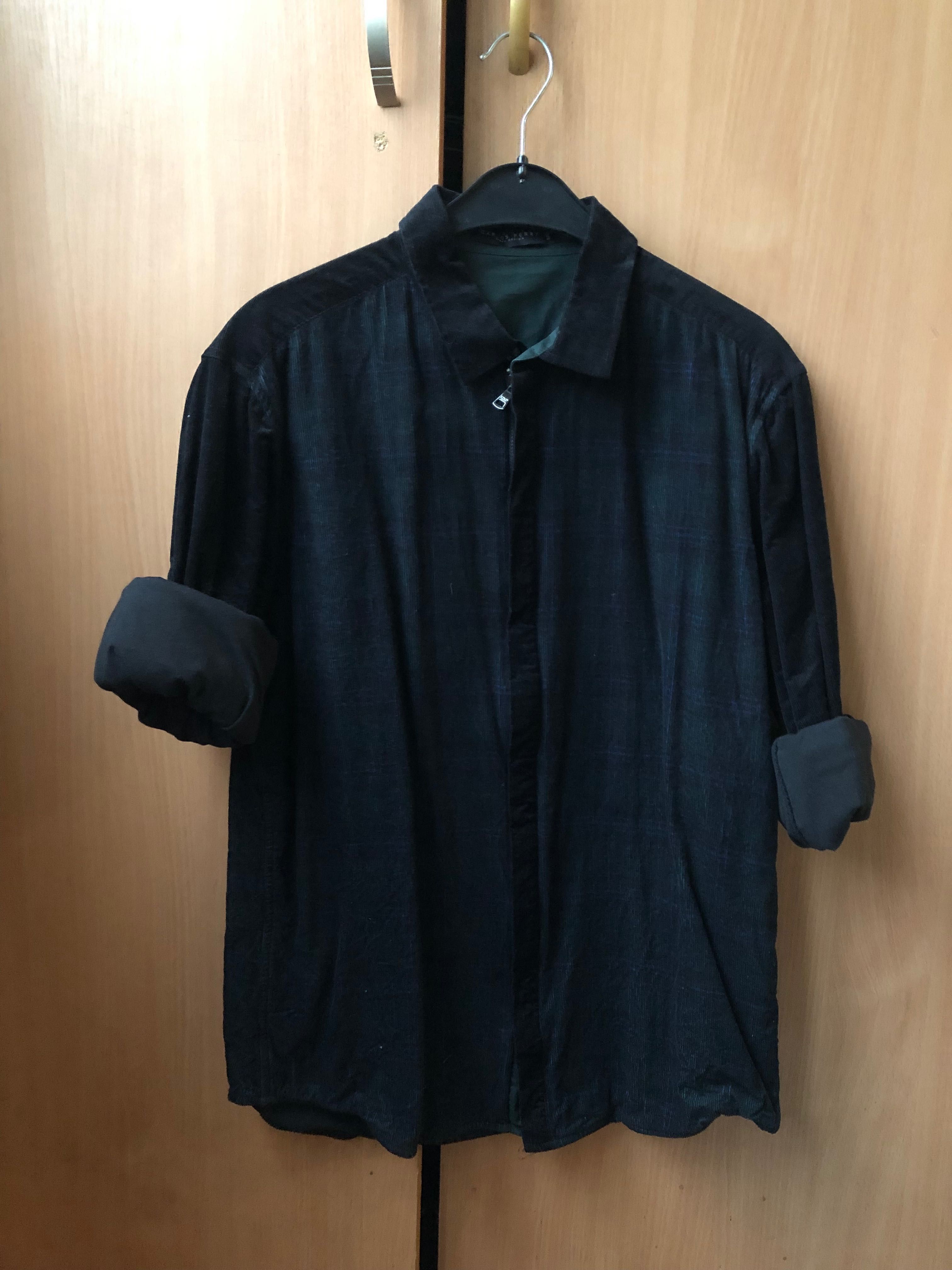 Чёрная рубашка вельветовая куртка на замке с воротником