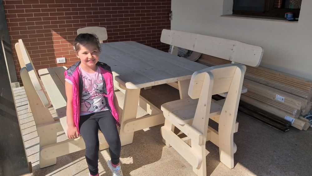 SET masa lemn masiv-2 canapele, 2 scaune-gradina/terasa/foisor