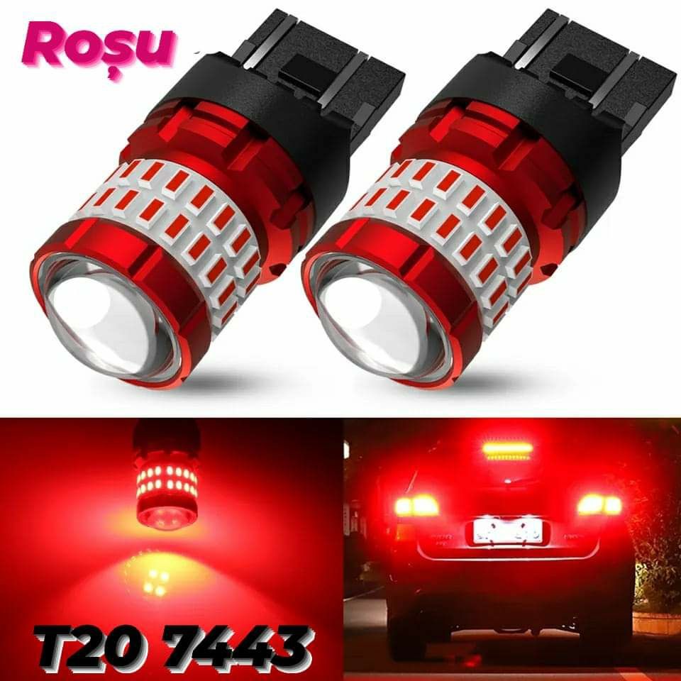 Set Două Becuri Led P21W-BAU15S-1156/T20 7440-7443 Alb-Rece-Rosu