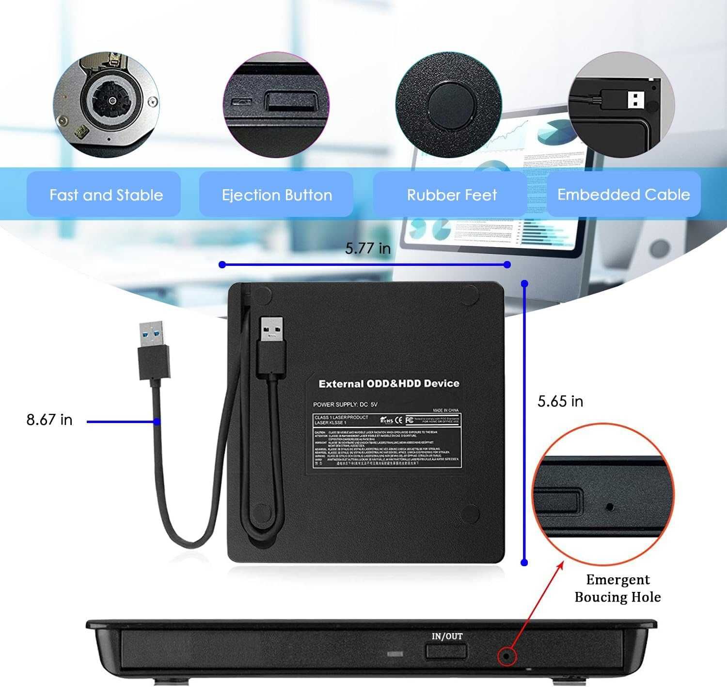 Външно DVD/CD записващо устройство, USB 3.0 DVD+/-RW