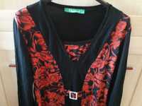 Дамска блуза с дълъг ръкав с тока цвят черно и червено