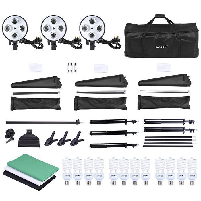 Kit foto suport 2x2m,3 softbox (12x bec 45W) + 3x panze fundal