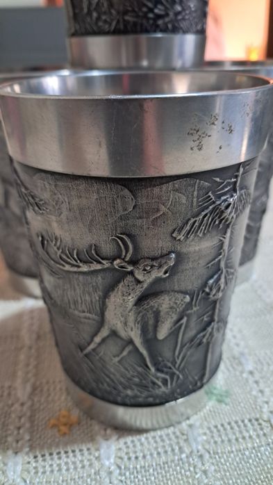 4 pahare mai din staniu cu motive vanatoresti