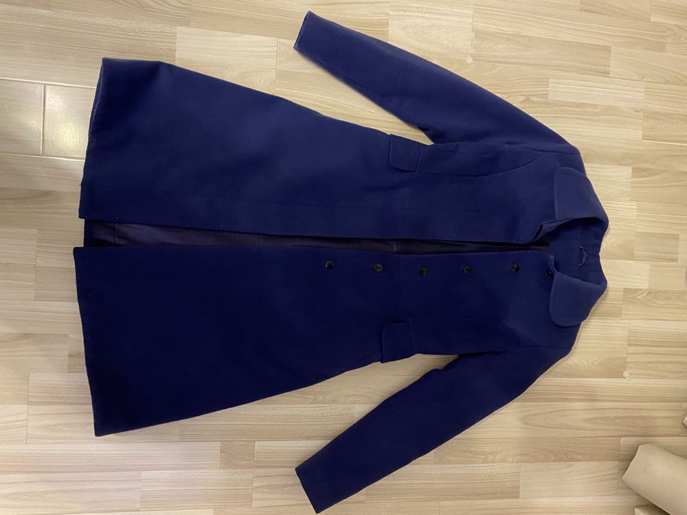 Palton lung culoare albastru