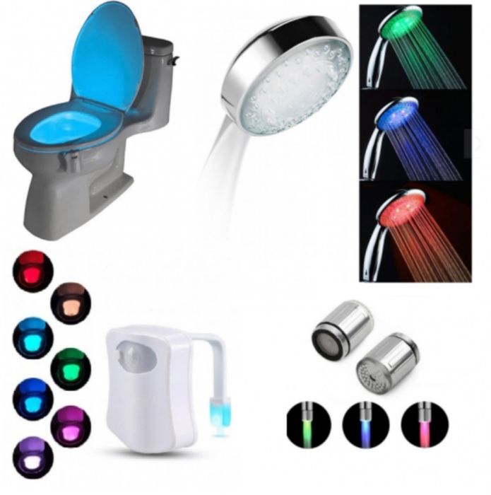 Set Para de duș RGB cromat + cap robinet+ lampa toaleta NOU