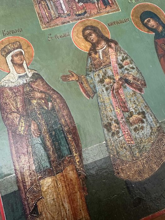 Icoană „Acoperământul și trei sfinte femei”, șc. ruseacă, sec. XIX