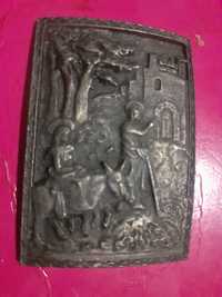 Placheta religioasa de bronz veche si Icoana inox cu Cina cea de taina